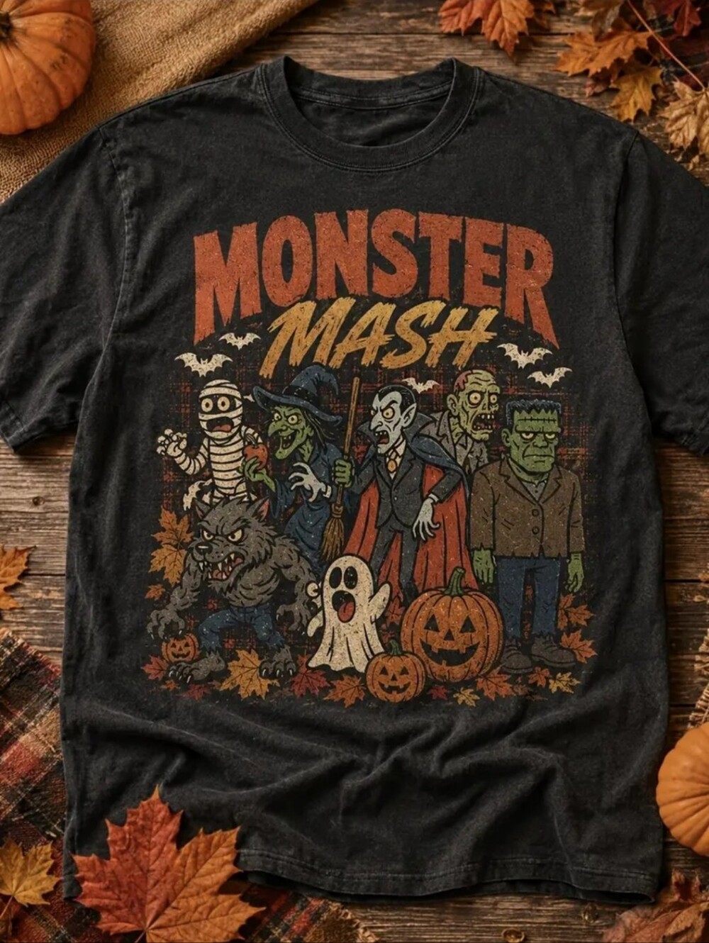 Unisex Adult Black 'Monster Mash' Graphic Tee Halloween 2XL Y2K Vintage New